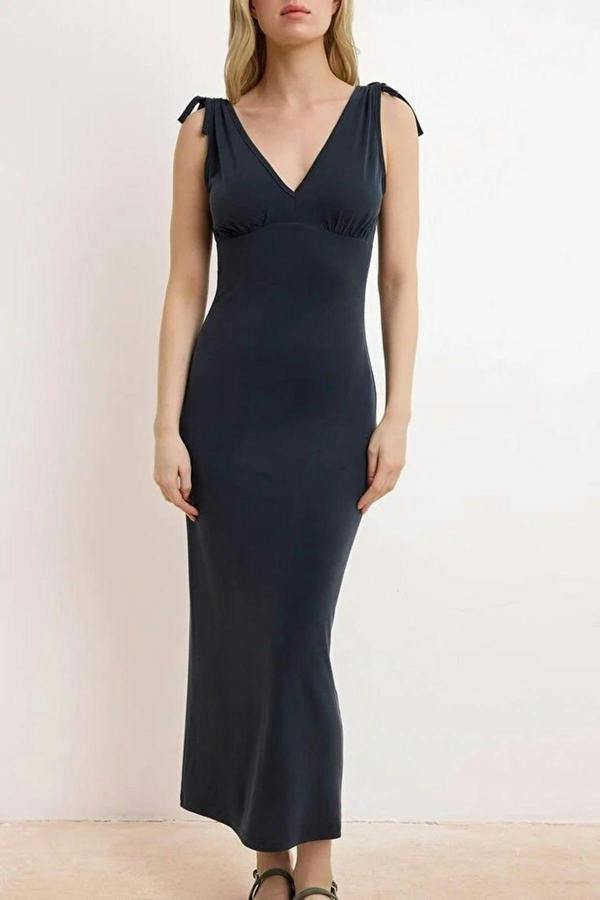 WOVCOR Bodycon V-Neck Sleeveless Tie-Detail Modal Knit Dress