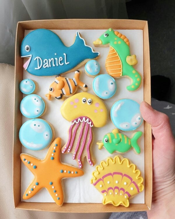 The Cookie Collaboration Hand-iced Personalised Under the Sea Cookie LETTERBOX GIFT