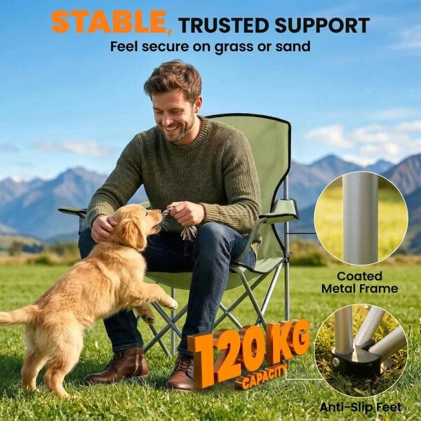 Camping Chair Set of 2 Portable Folding Outdoor Camp Chair with Cup Holders and Carry Bag Green