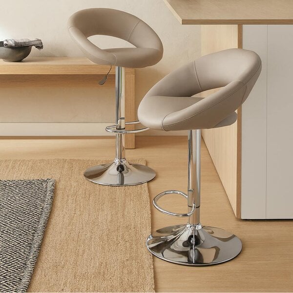 Wyld Haus Set of 2 Jorah Light Grey Faux Leather Swivel Bar Stool Open Back