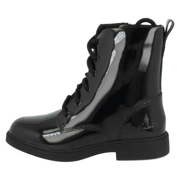 Clarks Girls Clarks Square Toe Patent Military Style Boots Oaklyn Charm