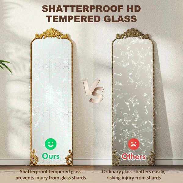 Full Length Mirror, 50 x 160 cm Floor Mirror with Baroque Metal Frame for Bedroom, Living Room, Dressing Room, Gold Tone