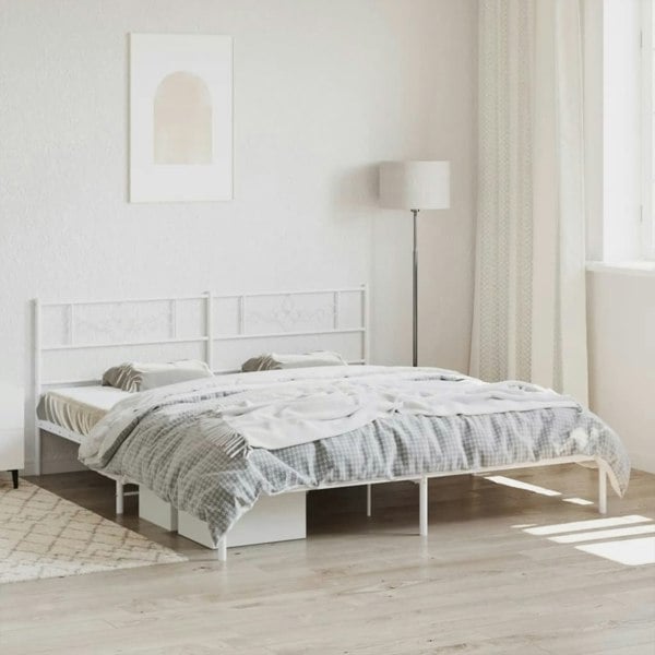 Berkfield Metal Bed Frame with Headboard White 183x213 cm