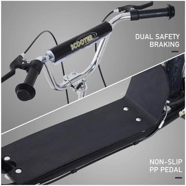 Close-up of black handlebar and deck with dual brake area