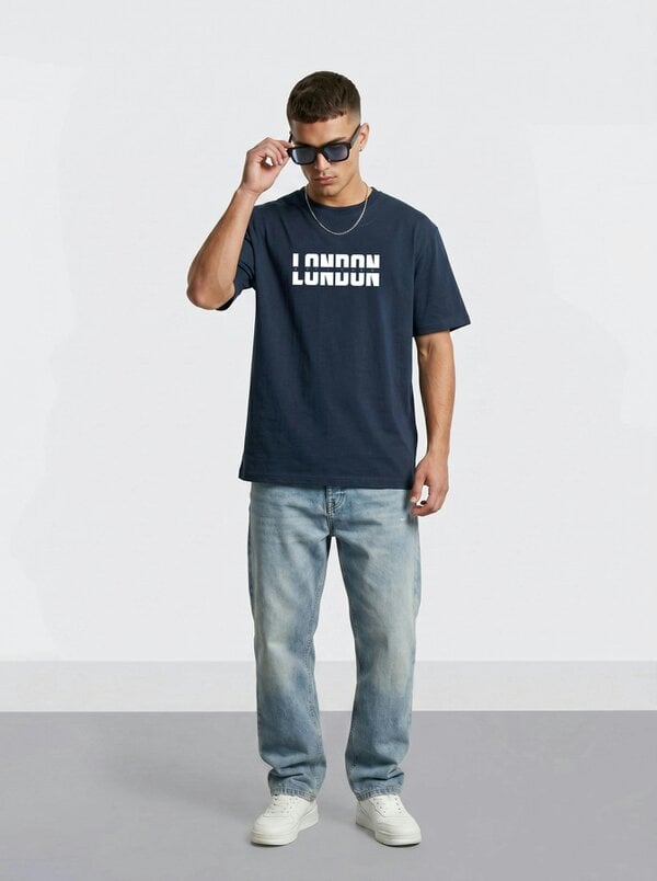 London Attitude Essential Split Graphic Premium Organic Cotton T-Shirt - French Navy