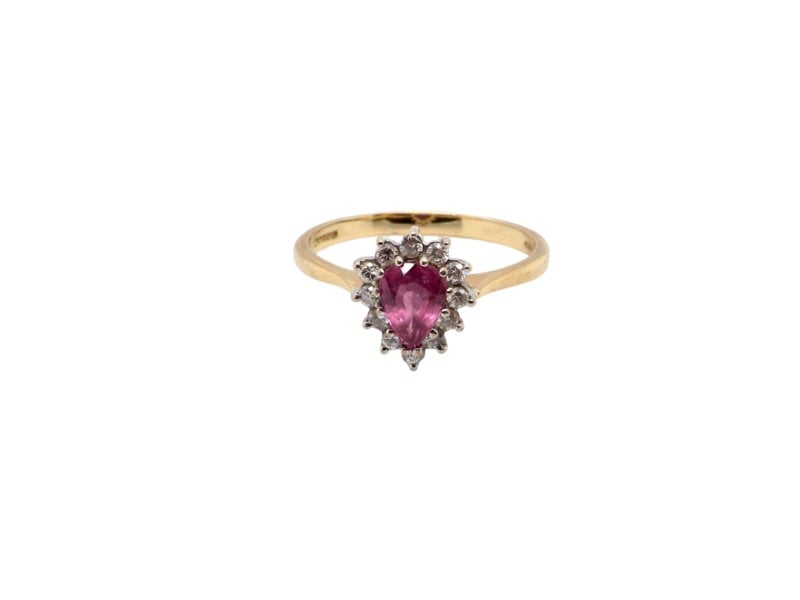 Vintage Tom A pear shaped ruby and diamond cluster ring