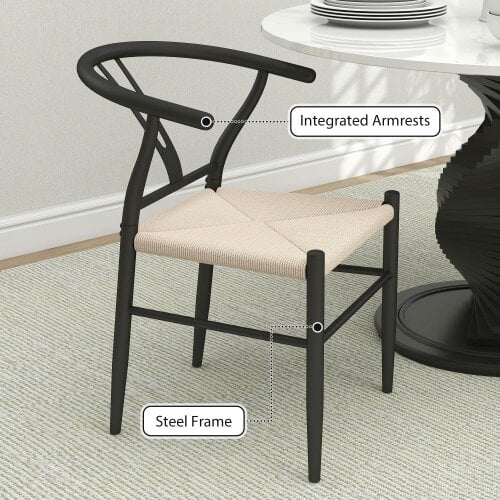 Wyld Haus Ranopa Woven Hemp And Wood Black And Beige Dining Chairs Set Of 2 With Y ShaFauxd Backrest