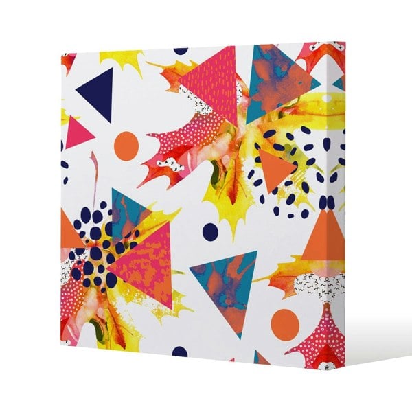 Benjamin Tate Design Maple Leaves & Geometric Patterns Slim Style Canvas Print  40x40cm , 15mm Slim Real wood.