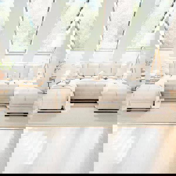 Furnishings For Less Zura Plush Velvet Large U Shaped 4 - 5 Seater Sofa  | Cream, Grey or Mocha