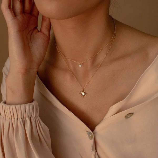 Elk & Bloom 14K Gold Double Star Diamanté Pendant Necklace