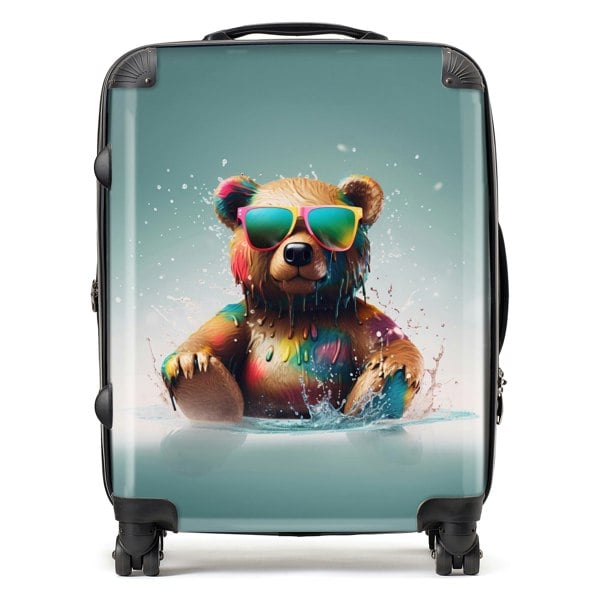 Warren Reed Splashart Bear In Glasses Suitcase