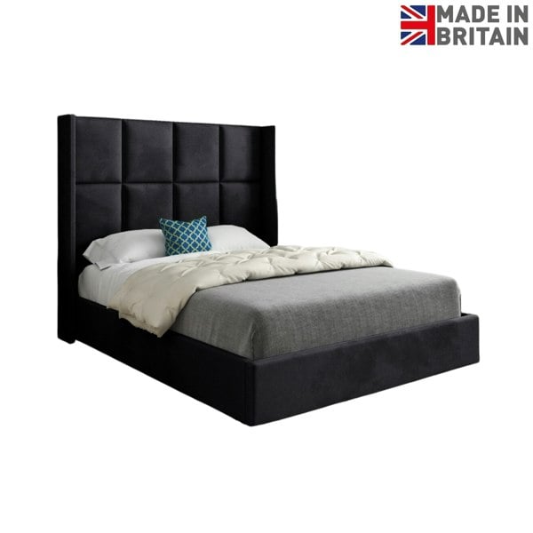 Casa Magna Quanta Straight Winged Upholstered Soft Velvet Bed Frame - Black