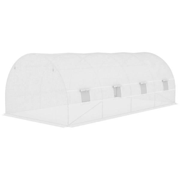 White greenhouse replacement cover with arched roof and front side panel openings