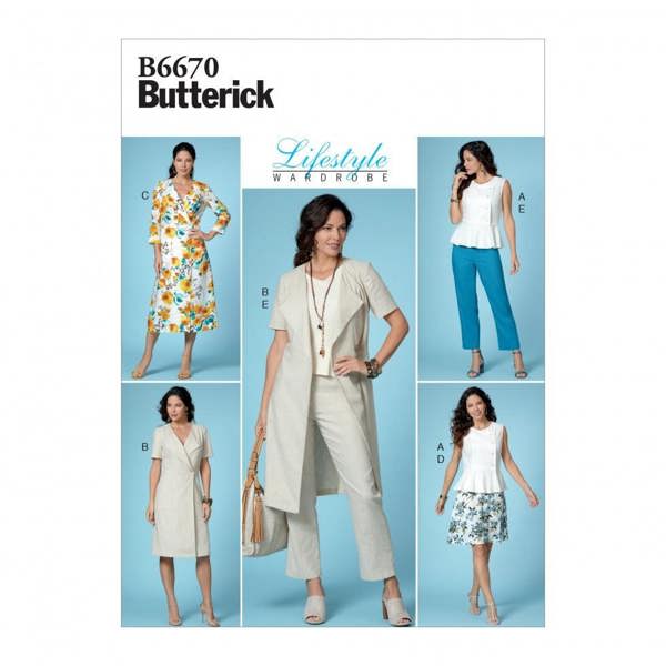 Butterick Sewing Pattern 6670, Tops, Dresses, Skirts, Trousers for Women, A5 (6-8-10-12-14) - Easy
