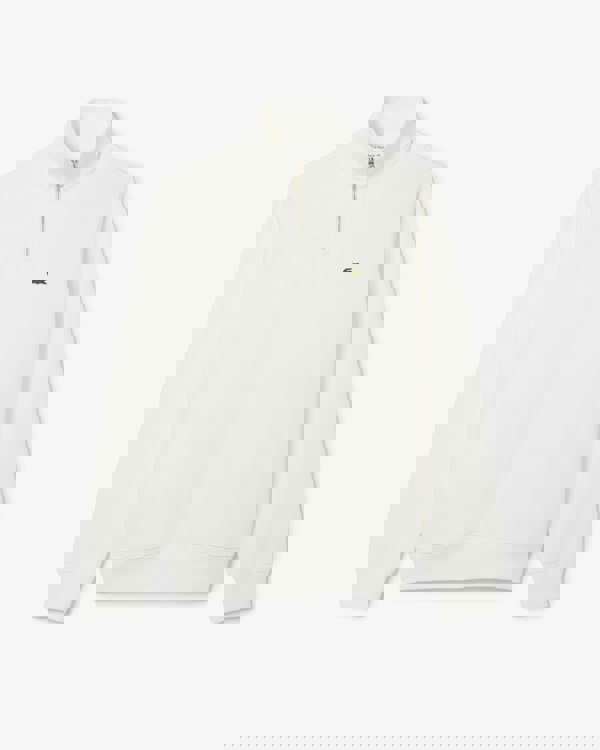 Lacoste Mens Zippered Stand-Up Collar Cotton Sweatshirt - Flour 70V