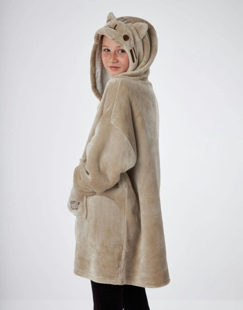 Vanilla Underground Pusheen Girls Brown Character Face Blanket Hoodie (One Size)