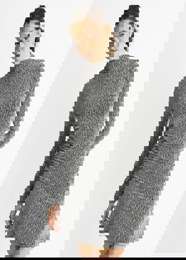 Gini London Grey High Neck Stud Hot Fix Stretchy Mini Dress