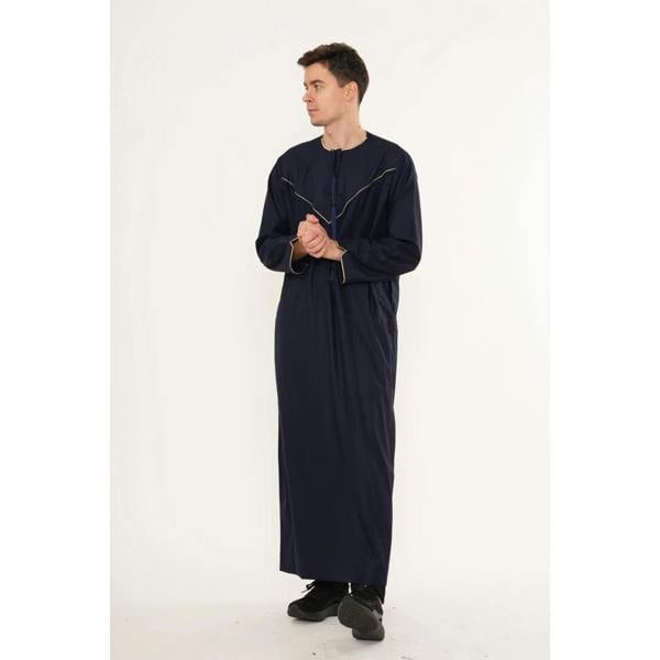 TT-007 - Men's Emirati Omani Gold Embroidery Thobe - Navy - Thobez - 5