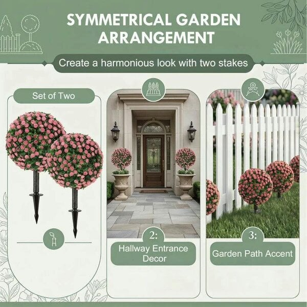 Artificial Rose Topiary UV Resistant, 2-Pack Fake Plants, 55 cm, Pink