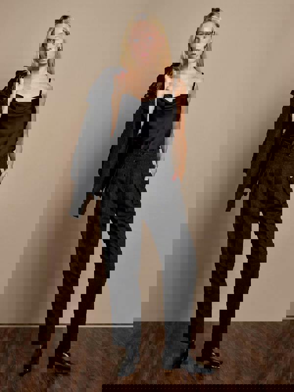 GWD Hannah Pleat-Front Grey Checked Trouser