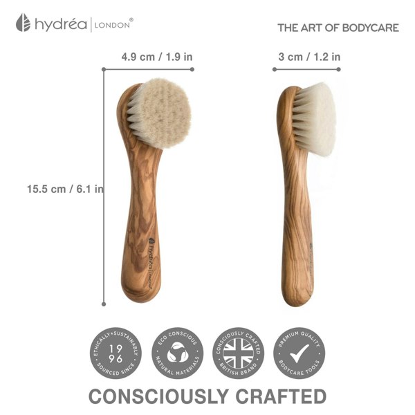 Hydréa London Premium Olive Wood Facial Brush - Super Soft Exfoliating Natural Bristle
