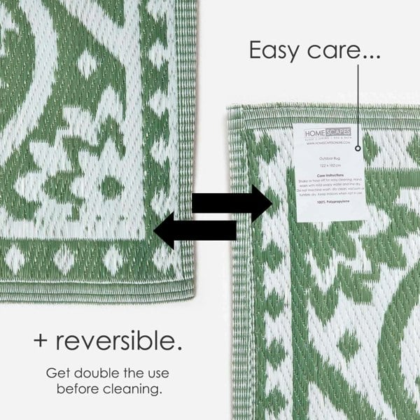 HOMESCAPES Outdoor Rug Luxury Waterproof Reversible, For Garden, Floral Leaf