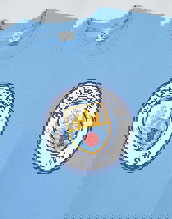 Manchester City Mens Blue Logo Short Sleeve Long Leg Pyjama Set