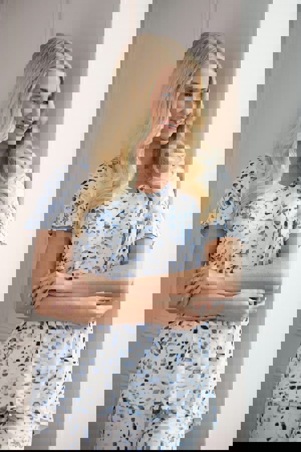 Camille Blue Leopard Lightweight Printed Short Sleeved Pyjama Set