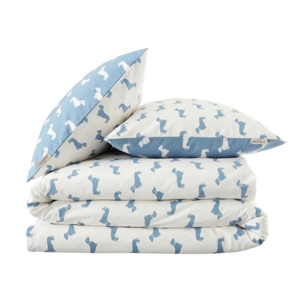 Emily Bond Peggy Dachshund Cotton Reversible Duvet Cover Set Cream / Blue