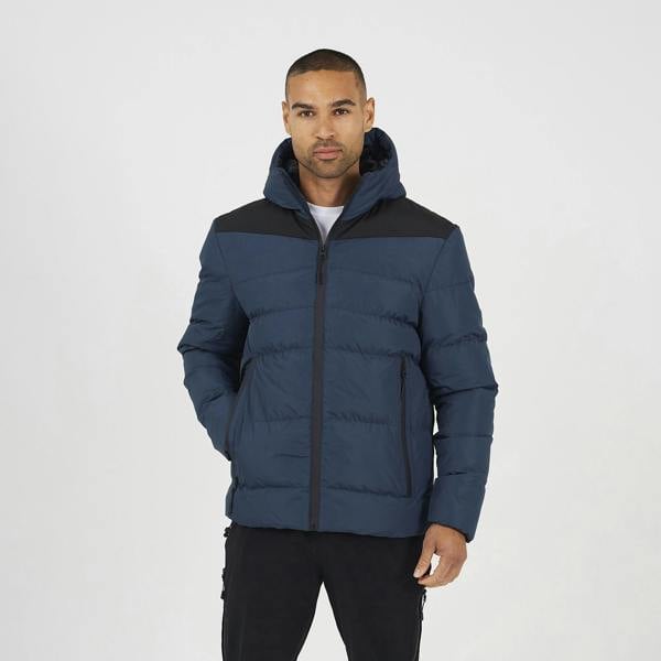 Brave Soul Blue Padded Quilted Hooded Jacket - Blue Image 1