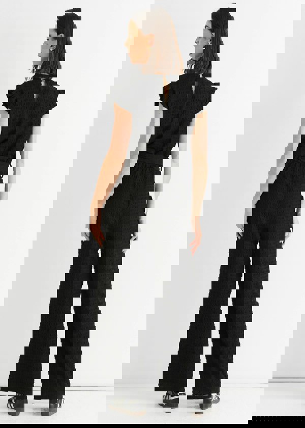 Gini London Black Stretch Texture Frill Elasticated Waist Jumpsuit