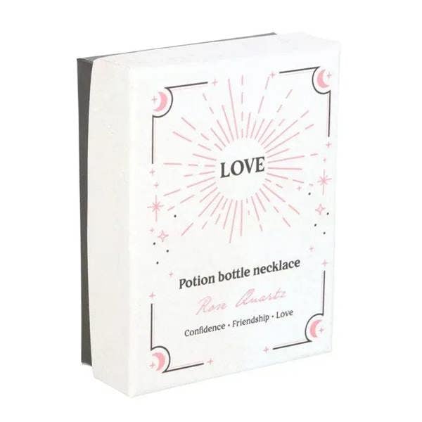 White gift box for potion bottle necklace with pink stone bottle illustration