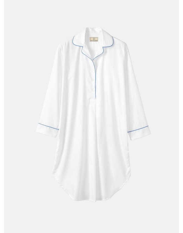 Women's Crisp Cotton Nightshirt – White Satin Stripe - British Boxers