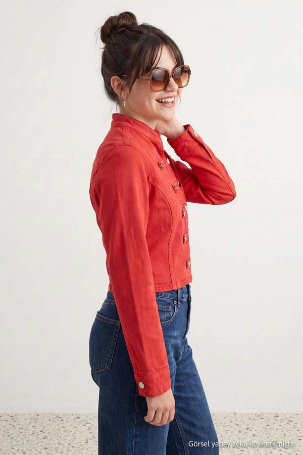Button Front Fitted Long Sleeve Denim Jacket
