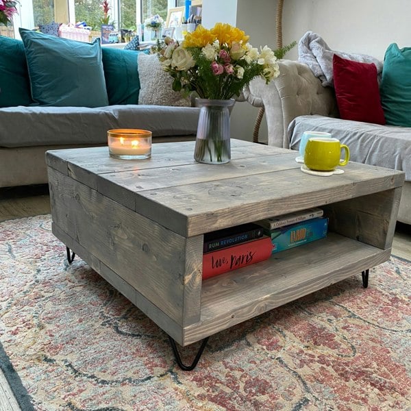 The Bespoke Carpentry Co Square Hairpin Leg Coffee Table with Storage