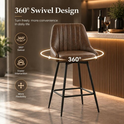 HOMCOM Vintage Bar Stools Set of 2, PU Leather, Footrest, Dark Brown