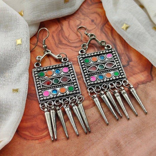 The Colourful Aura Oxidised Colourful Enamel Square Indian Boho  Drop Ethnic Asian Indian Earrings