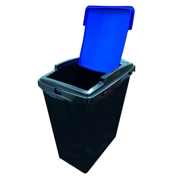 Set Of 3 Black Base 40 Litre Recycling Waste Utility Interlocking Bins With Colour Coded Lids