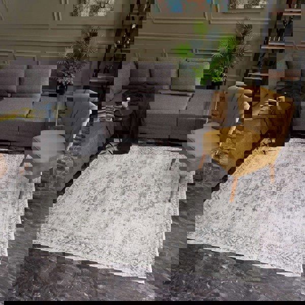 Grey Oriental Design Living Room Rug