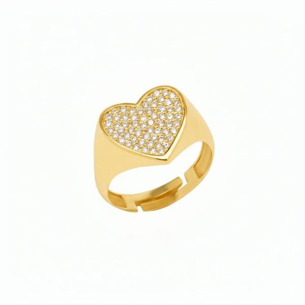 Spero London Sterling Silver Pave Heart Signet Ring