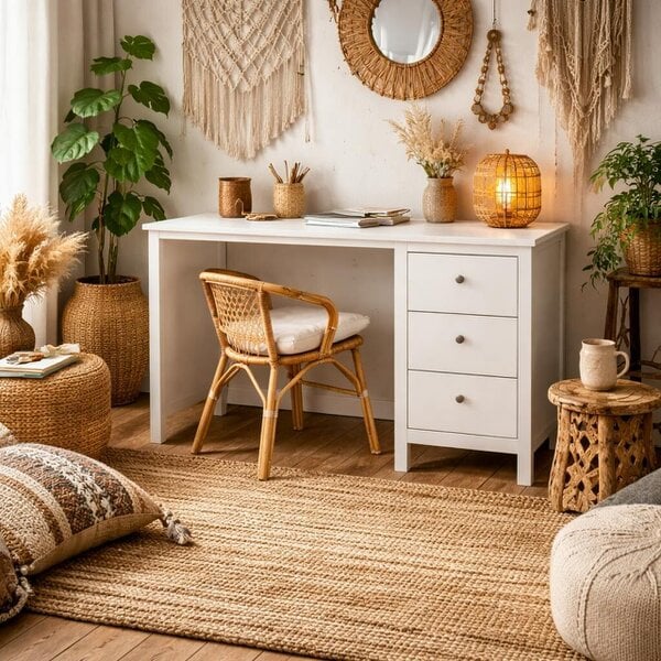 Wyld Haus Gossmere White Office Desk 3 Drawers