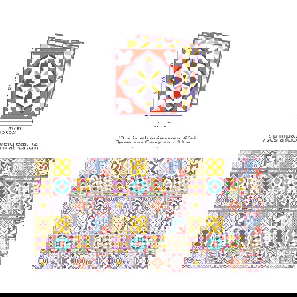 WT1529 - Colourful Moroccan Tiles Wall Stickers - 15 cm x 15 cm - 24 pcs.
