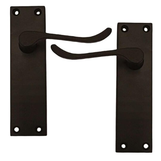 EDH Door Hardware Matt Black Victorian Scroll Door Handles on Backplate – Handle Only or Handle + Tubular Latch – 150mm x 42mm - Handles Only