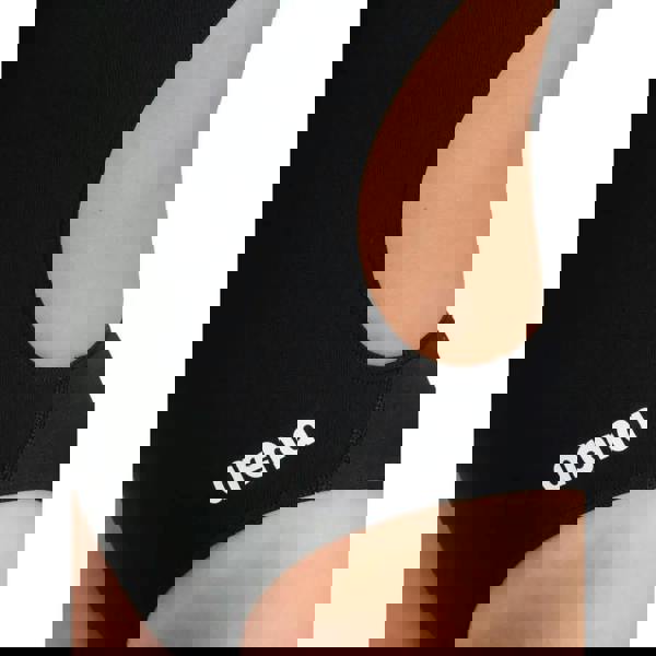 Arena Team Challenge Solid black swimsuit with cutout and logo