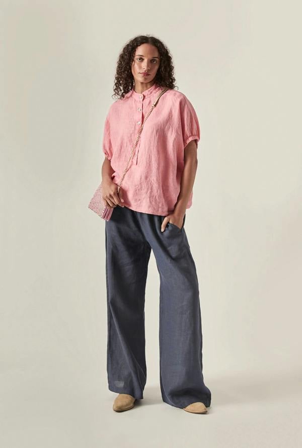 James Lakeland Relaxed Pink Linen Blouse