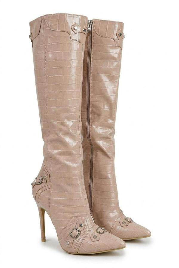 Jessie Knee High Heeled Boots - Nude_wb