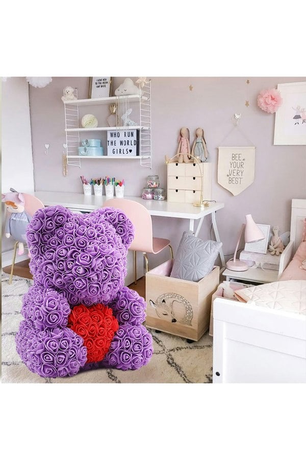 Living and Home Artificial Rose Heart Teddy Bear with Gift Box