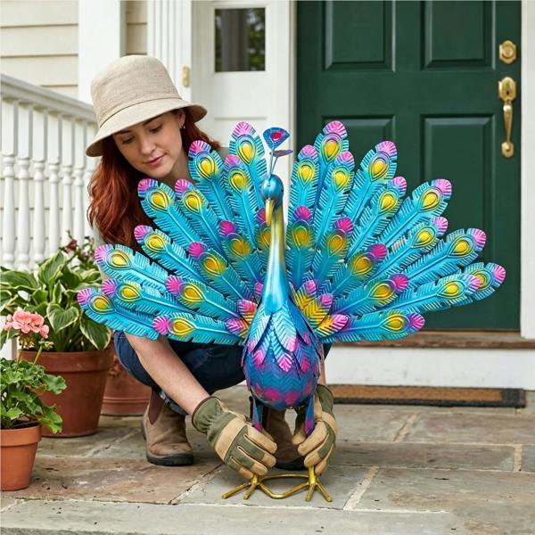 Leaper Metal Peacock Craft Statue for Outdoor Decor