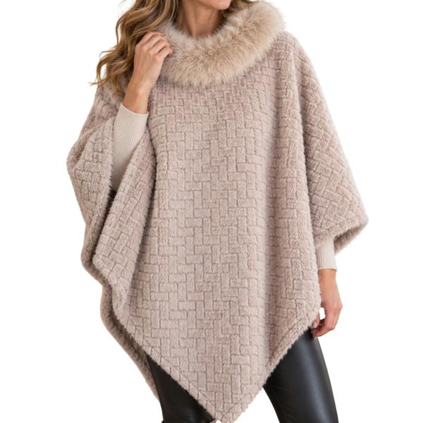 Love EMVY Ladies Faux Fur Poncho Cape with Fluffy Collar