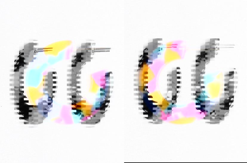 One Of A Kind Club Mustard/pink/black/blue thick medium hoop acrylic earrings